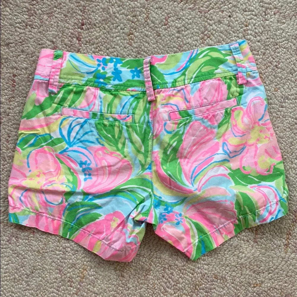 Lilly Pulitzer Callahan Shorts Floral Pink Green Bermuda Cotton Women’s Size 00